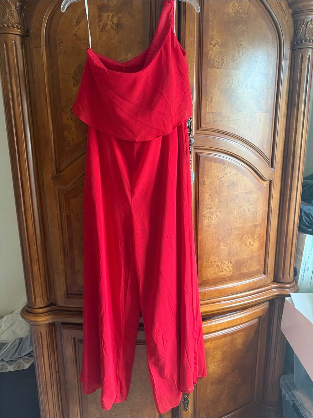 SHEIN Red One-Shoulder Wide-Leg Jumpsuit